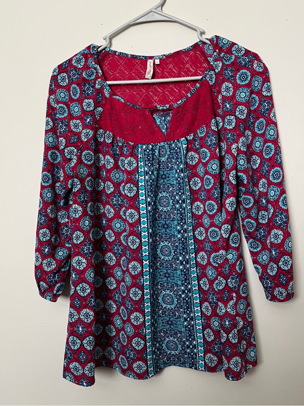 Red Camel Fuchsia & Teal Medallion Tunic Top